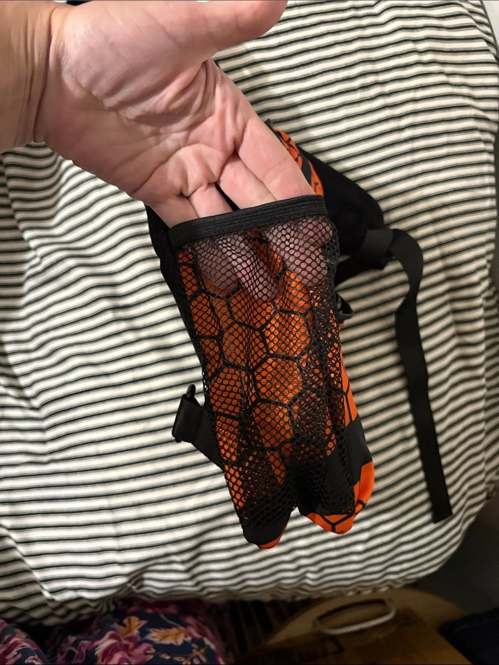 Orange and Black Hex-Pattern Sling Bag
